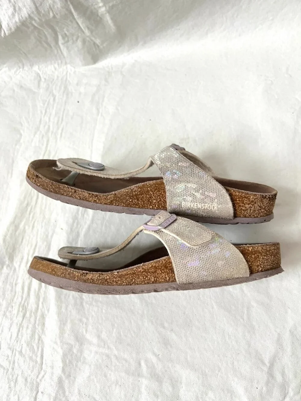 Birkenstock sandals Gizeh EU 34 kids 3 3.5 silver holographic snake birko flor